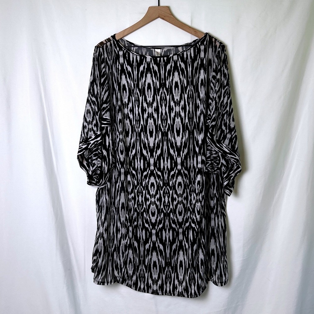 Swim by Cacique Women Mesh Swim Cover Up Size 18/20 Black White Resortwear Beach